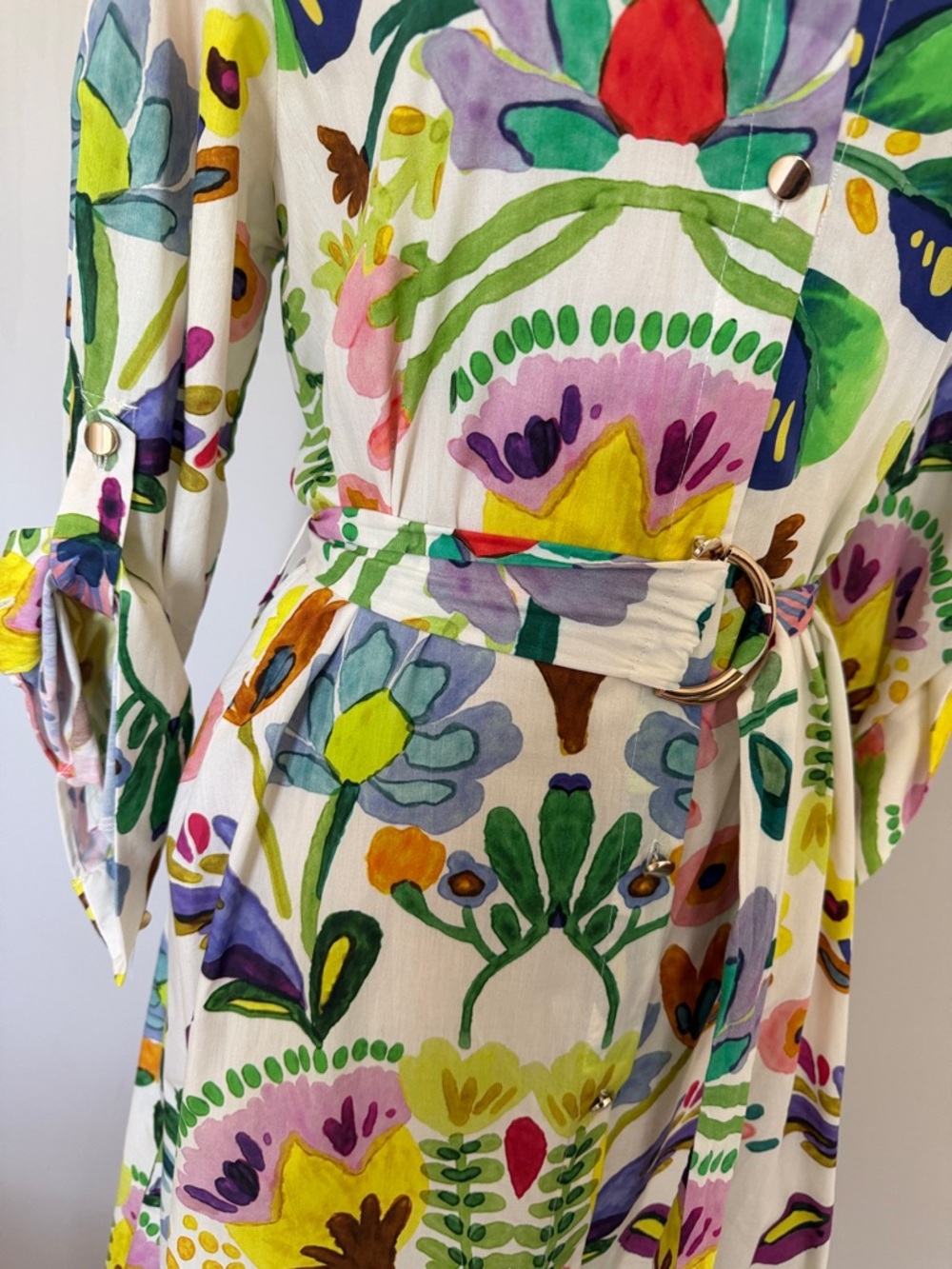 Zara Cream Maxi Shirt Dress with Multicolor Floral Motif - Picture 2 of 9